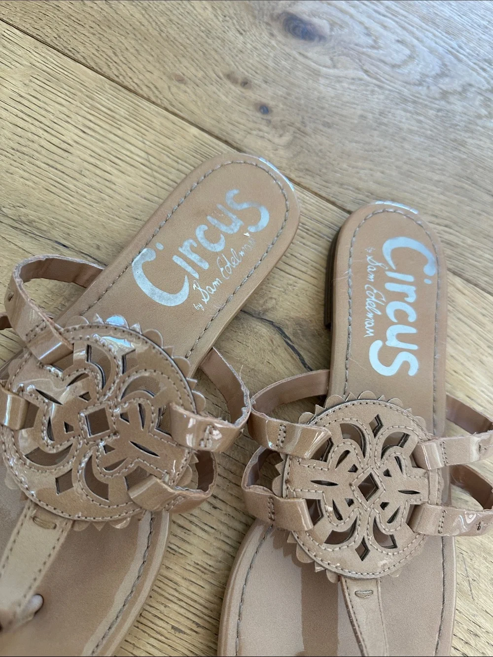 Circus by Sam Edelman Canyon Flat Sandals Almond Patent US Size 8